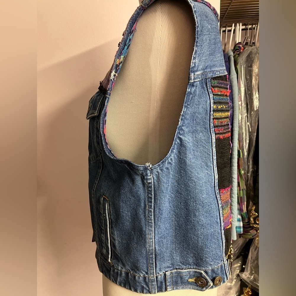 Women’s Hand Sewn Upcycled Denim Vest, Large, Multicolored, Sustainable Fashion - Picture 5 of 9